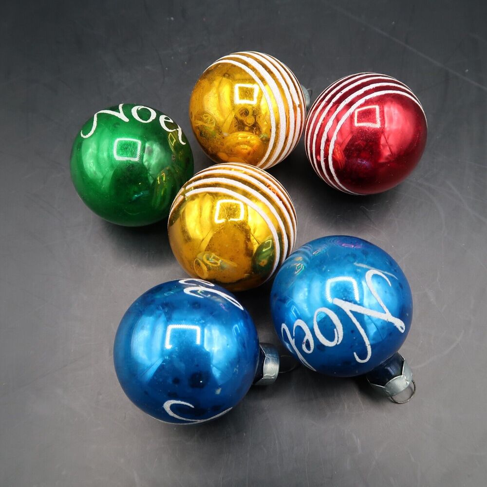 Mercury Glass Christmas Ornaments Small Painted Set of 6 Noel Striped Vintage